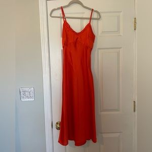 Red/orange satin midi dress